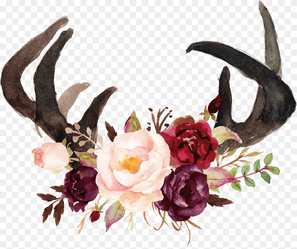Antlers Headband Watercolor Rustic Wedding Invitation, Bud, Flower, Green, Herbal Free Png