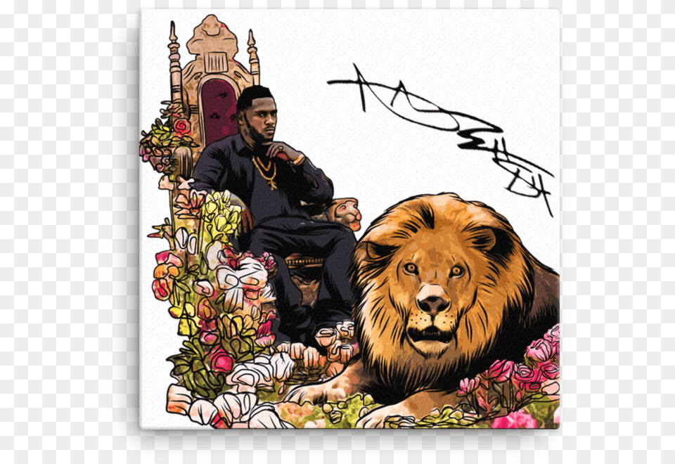 Antonio Brown Kings Throne Signature Art Canvas Masai Lion, Wildlife, Mammal, Animal, Person Free Png Download