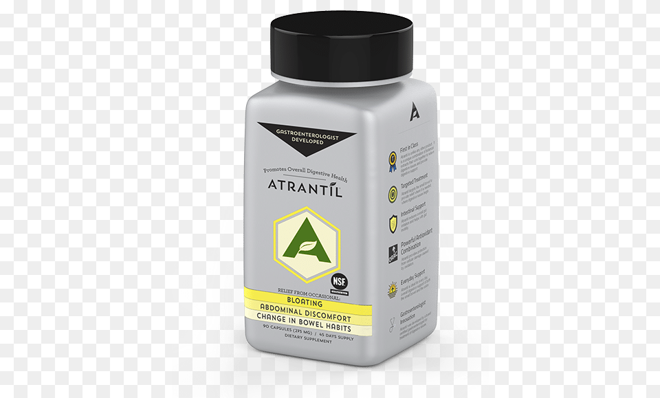 Antratil Atrantil 90 Clear Caps Bloating Abdominal Discomfort, Bottle, Jar, Cosmetics, Perfume Free Png