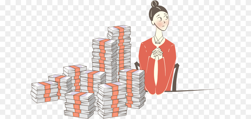 Anxious British Woman Sitting Next To A Pile Of Money Media Ingenuity Ltd, Brick, Adult, Female, Person Free Png