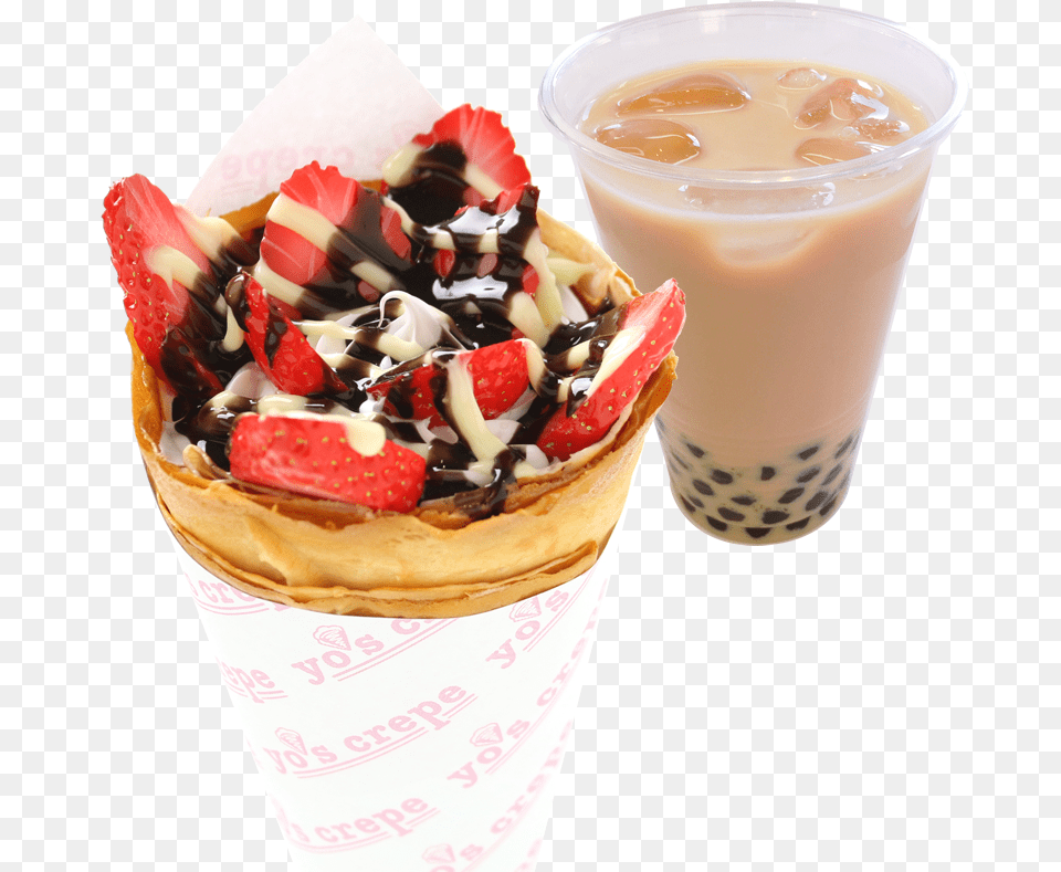 Any Crepe Boba Drink Sundae, Cream, Dessert, Food, Ice Cream Free Png