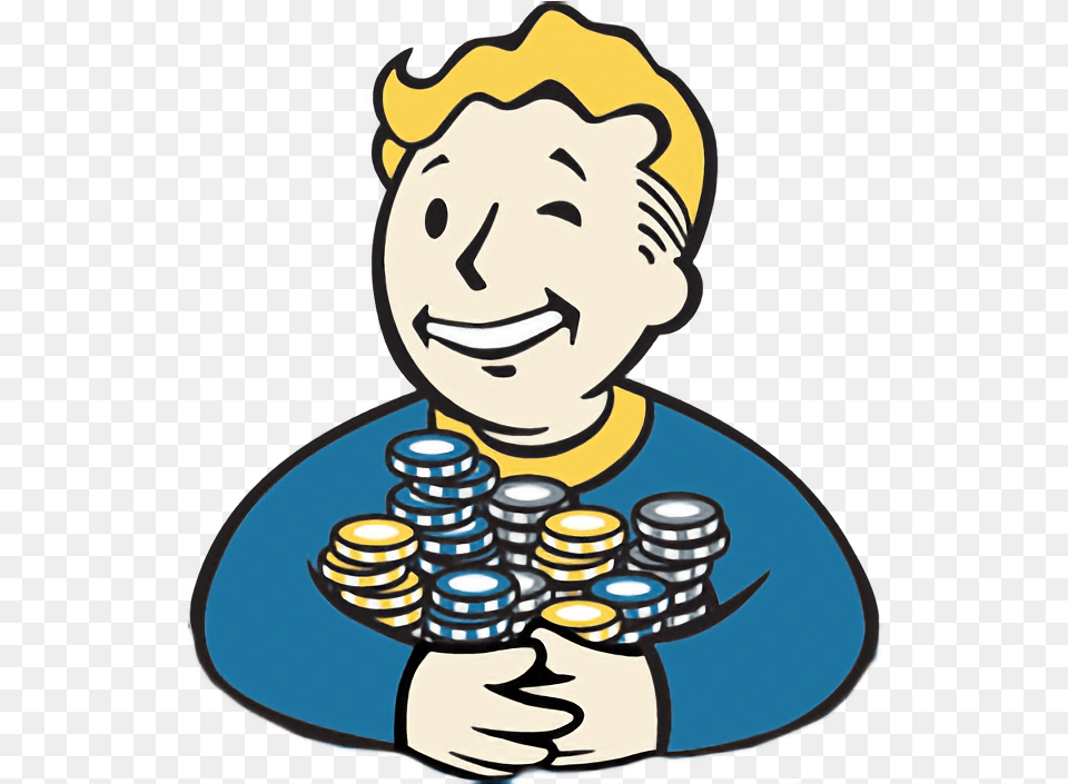 Anyone Got An Hd Pic Of Vaultboy Holding Caps From The New Fallout New Vegas Vault Boy Icon, Baby, Person, Face, Head Free Png