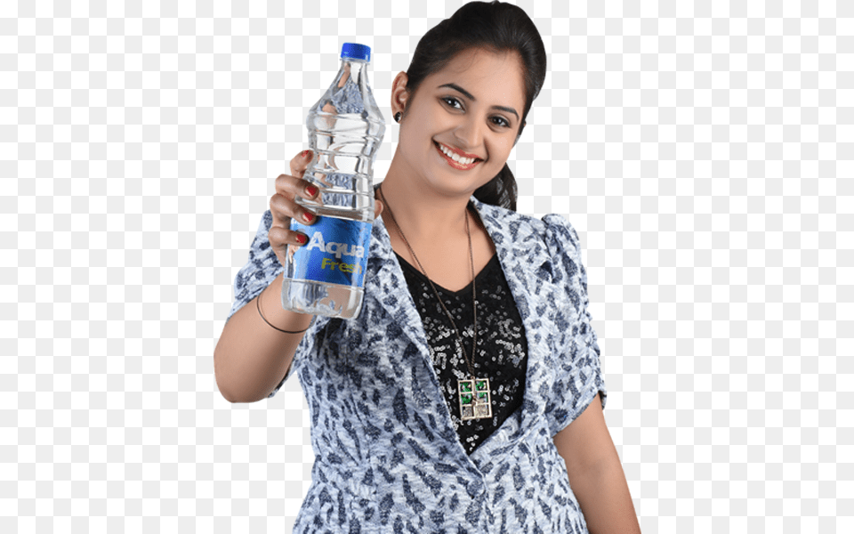 Anytime Aqua Fresh Packaged Drinking Water, Bottle, Adult, Female, Person Png Image