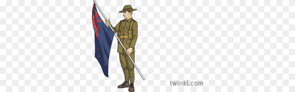 Anzac With New Zealand Flag Soldier Ks2 1 Illustration Twinkl Stem Club, Adult, Male, Man, Person Png Image