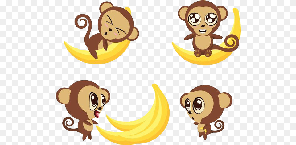 Ape Bananas Monkeys Transprent Cartoon Monkey With Bananas, Banana, Food, Fruit, Plant Png
