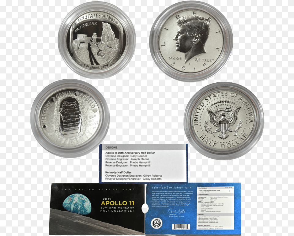 Apollo 11 50th Anniversary 2019 Proof Half Dollar Set Apollo 11 Half Dollar Set, Adult, Male, Man, Person Free Transparent Png