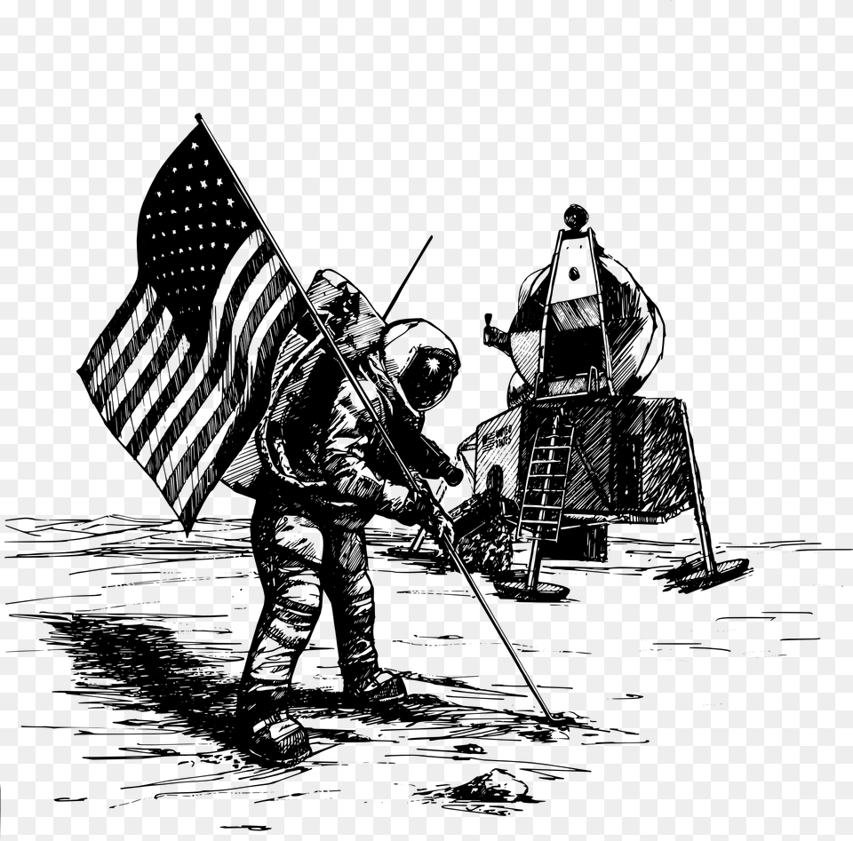Apollo Moon Landing Drawing Neil Armstrong Landing On The Moon Drawing, Gray Png