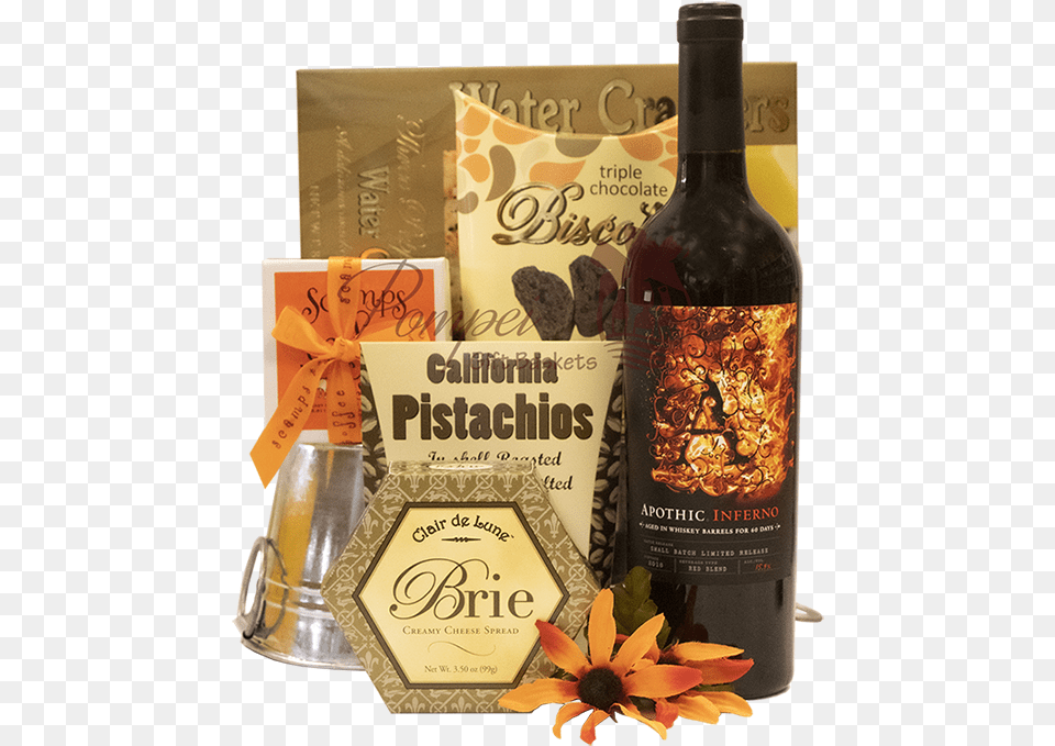Apothic Inferno Wine Gift Basket Apothic Gift Basket Glass Bottle, Alcohol, Beer, Beverage, Liquor Png