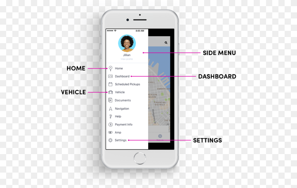 App Anatomy Sidemenu Lyft Driver App Dashboard, Electronics, Mobile Phone, Phone, Person Free Png Download