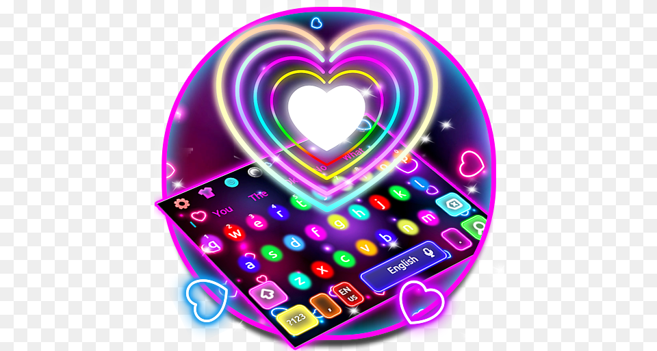 App Insights Colorful Sparkle Neon Heart Keyboard Apptopia Heart, Art, Graphics, Disk, Purple Png Image