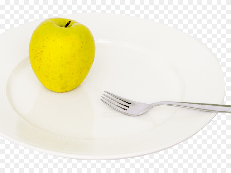 Apple And Fork On Plate Image Best Stock Photos, Cutlery, Food, Fruit, Plant Free Png