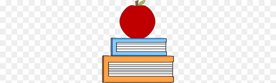 Apple And School Books Clip Art, Book, Publication, Food, Fruit Png