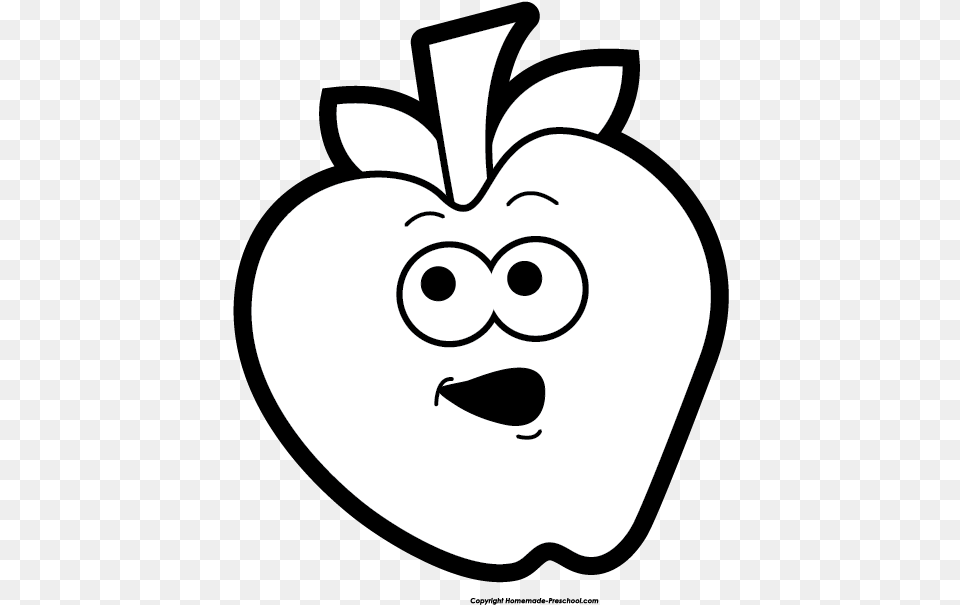 Apple Black And White Clipart Happy Apple Clipart Black And White, Food, Fruit, Plant, Produce Png