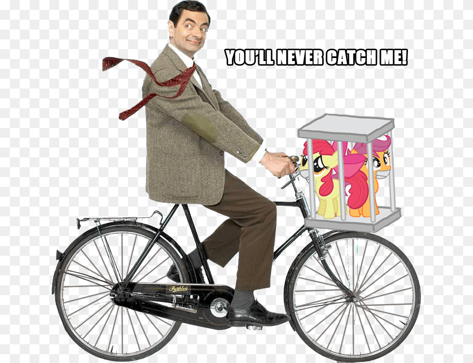 Apple Bloom Bicycle Cage Gag Macro Kidnapped Mr Bean On A Bike, Wheel, Clothing, Coat, Machine Free Transparent Png