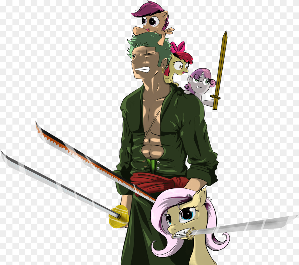 Apple Bloom Fluttershy Human One Piece Roronoa One Piece And My Little Pony, Adult, Person, Man, Male Png Image