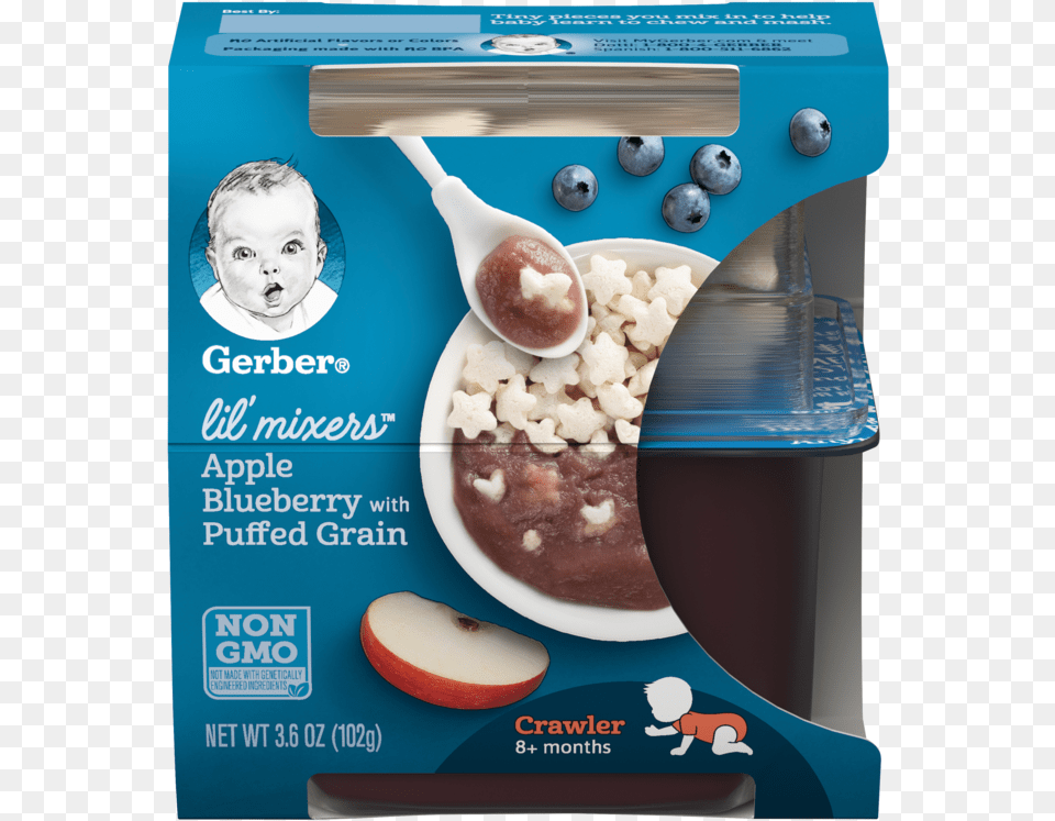 Apple Blueberry With Puffed Grain Gerber Lil Mixers Apple Blueberry, Spoon, Cutlery, Baby, Person Free Transparent Png
