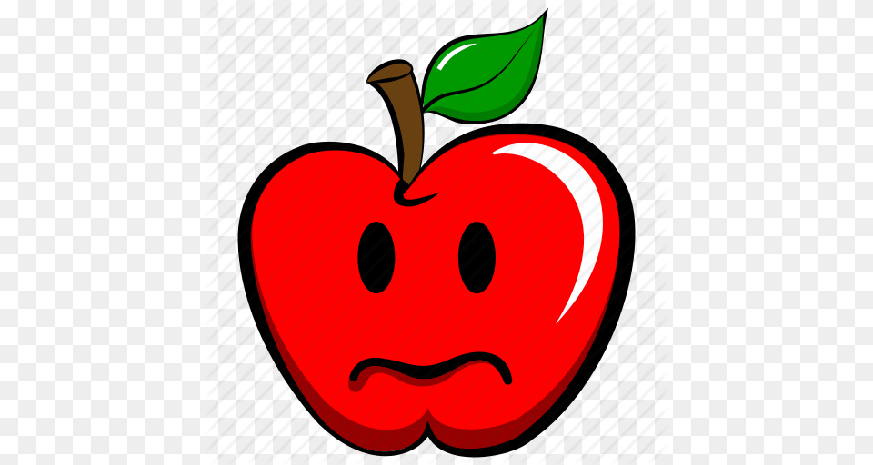 Apple Emoji Emoticon Sad Sorrowful Upset Icon, Food, Fruit, Plant, Produce Free Png Download