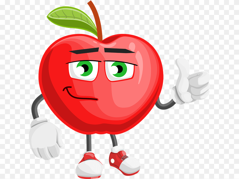 Apple Fruit Cartoon Obst Cartoon, Produce, Plant, Food, Person Png Image