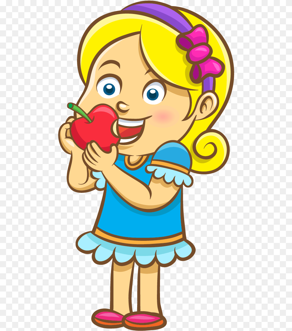 Apple Girl Cartoon Transprent Download Girl Eating Apple Clipart, Baby, Person, Face, Head Free Png
