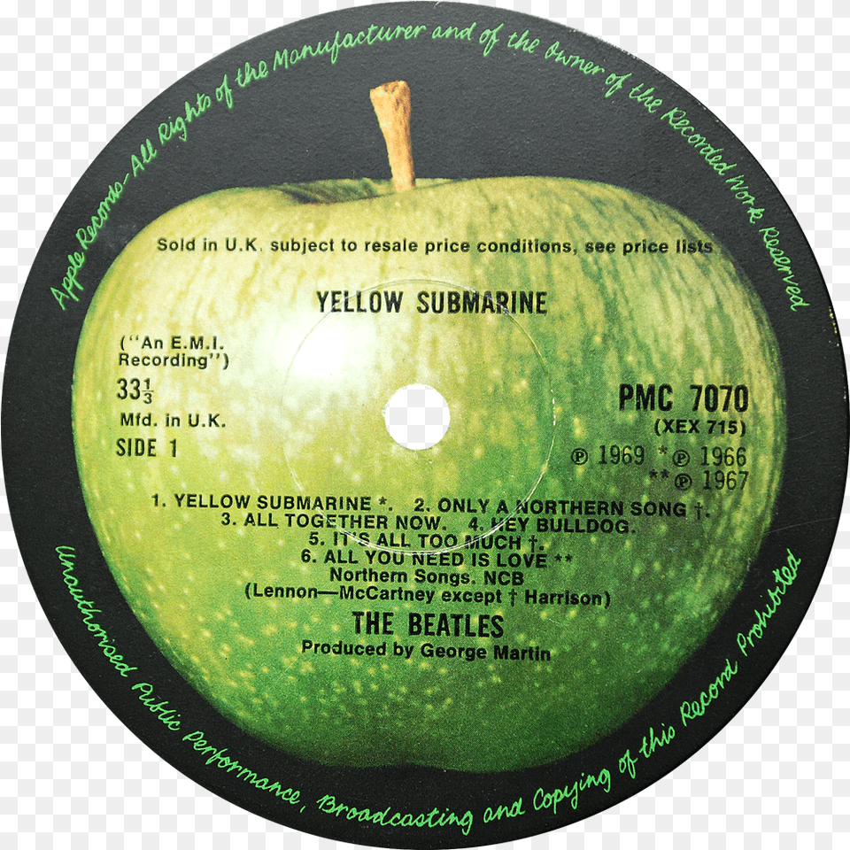 Apple Pmc 7070 Beatles Lp Label Yellow Submarine, Food, Fruit, Plant, Produce Free Png Download