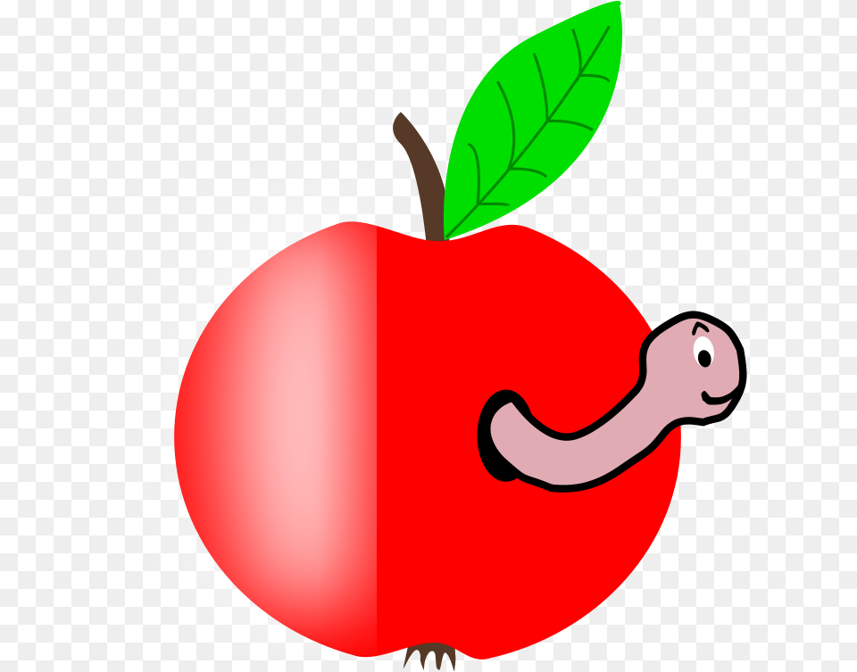 Apple Red With A Green Leaf Funny Worm Clipart Drawing Funny Apple Logo With Worm, Food, Fruit, Plant, Produce Free Transparent Png