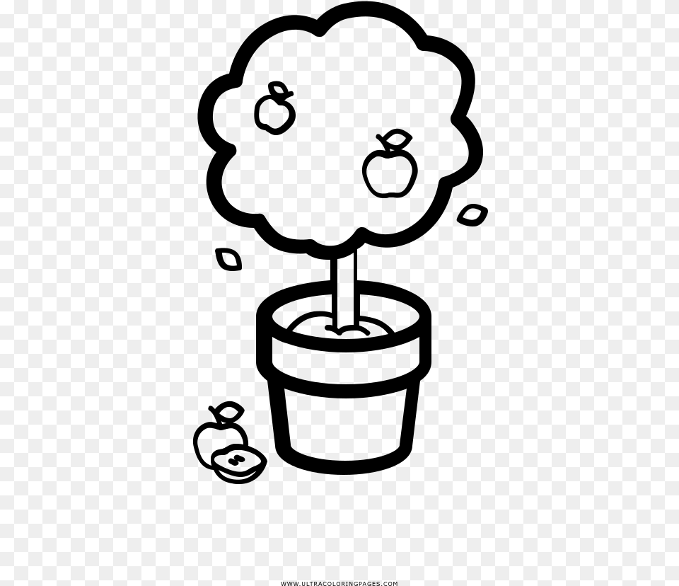 Apple Tree In A Pot Coloring, Gray Free Png Download