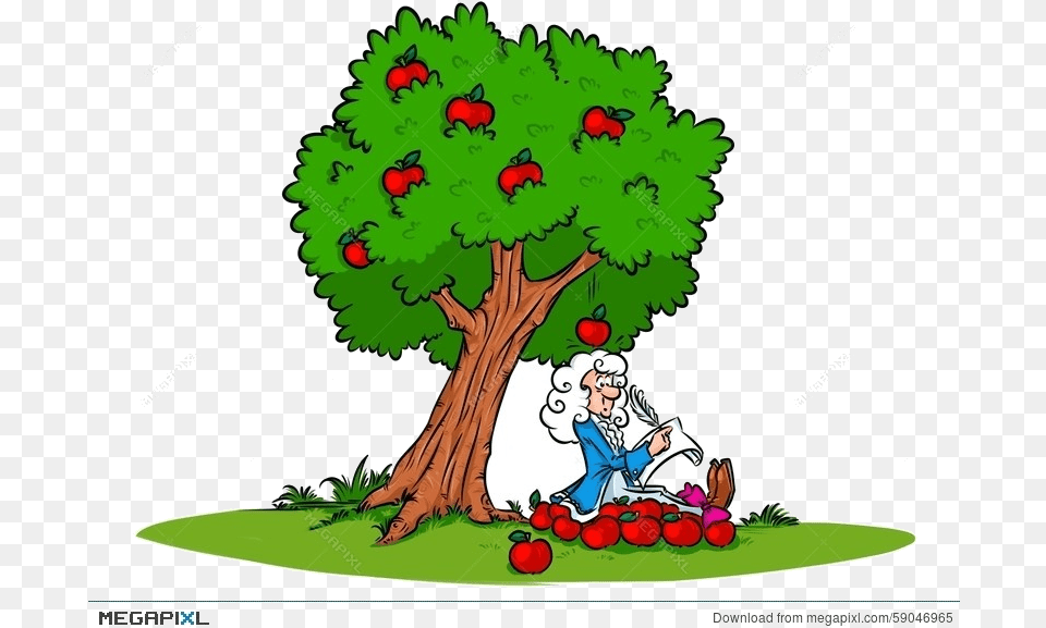 Apple Tree Newton Clipart Transparent Apple Tree Cartoon, Grass, Plant, Vegetation, Outdoors Free Png Download