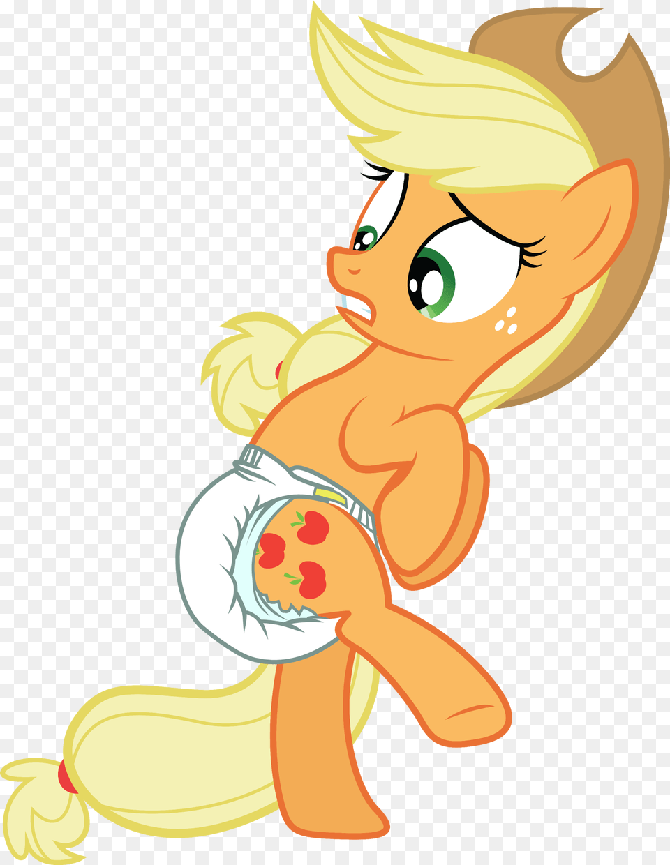 Applejack Diapers Scared Mlp Applejack Confused Vector, Baby, Person, Cartoon, Face Free Transparent Png