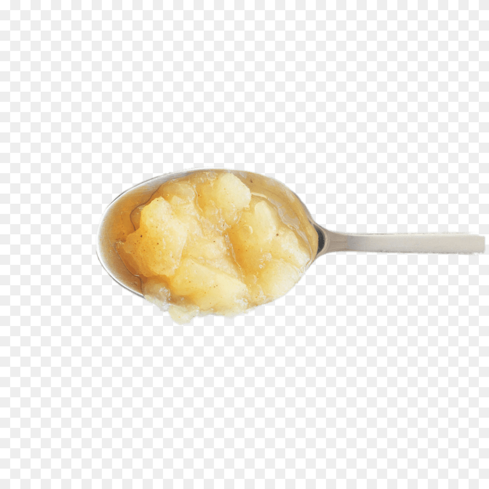 Applesauce On A Spoon, Cutlery, Cream, Dessert, Food Png Image