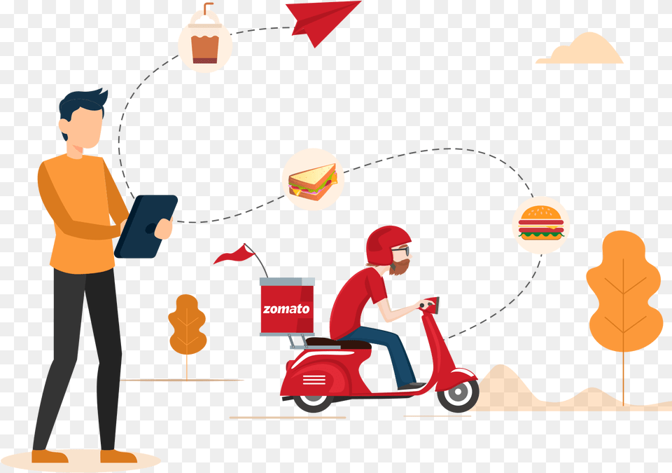 Apps Like Zomato Banner Illustration, Vehicle, Transportation, Scooter, Adult Free Png