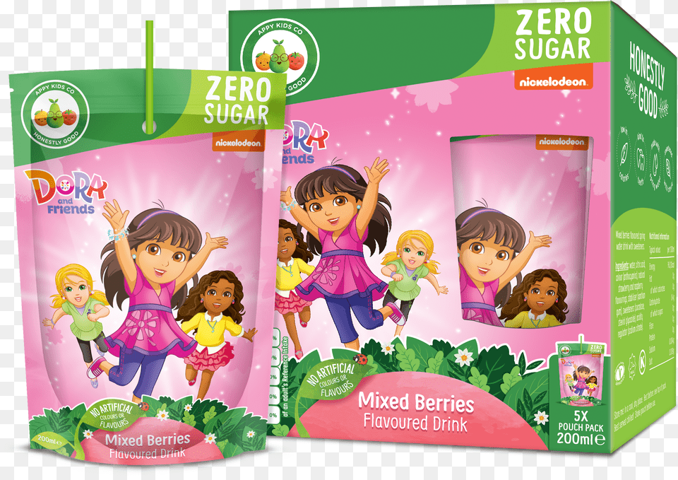 Appy Dora The Explorer Zero Sugar Fruit Juice Cartoon, Gray Png Image