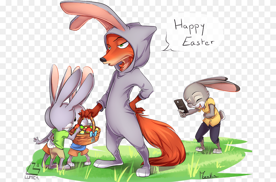 Appy Easter Lumica Nick Wilde Lt Zootopia Judy And Nick Cute, Book, Comics, Publication, Person Free Png