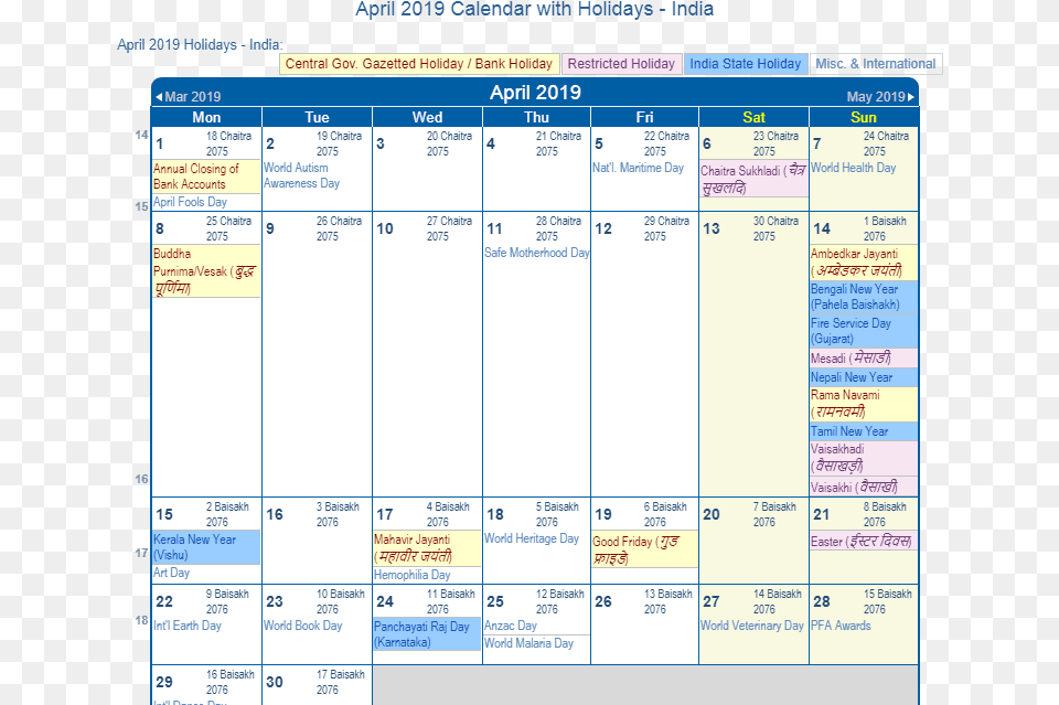 April 2019 Calendar With India Holidays To Print Sep 2018 Calendar With Holidays, Text, Computer Hardware, Electronics, Hardware Free Png Download