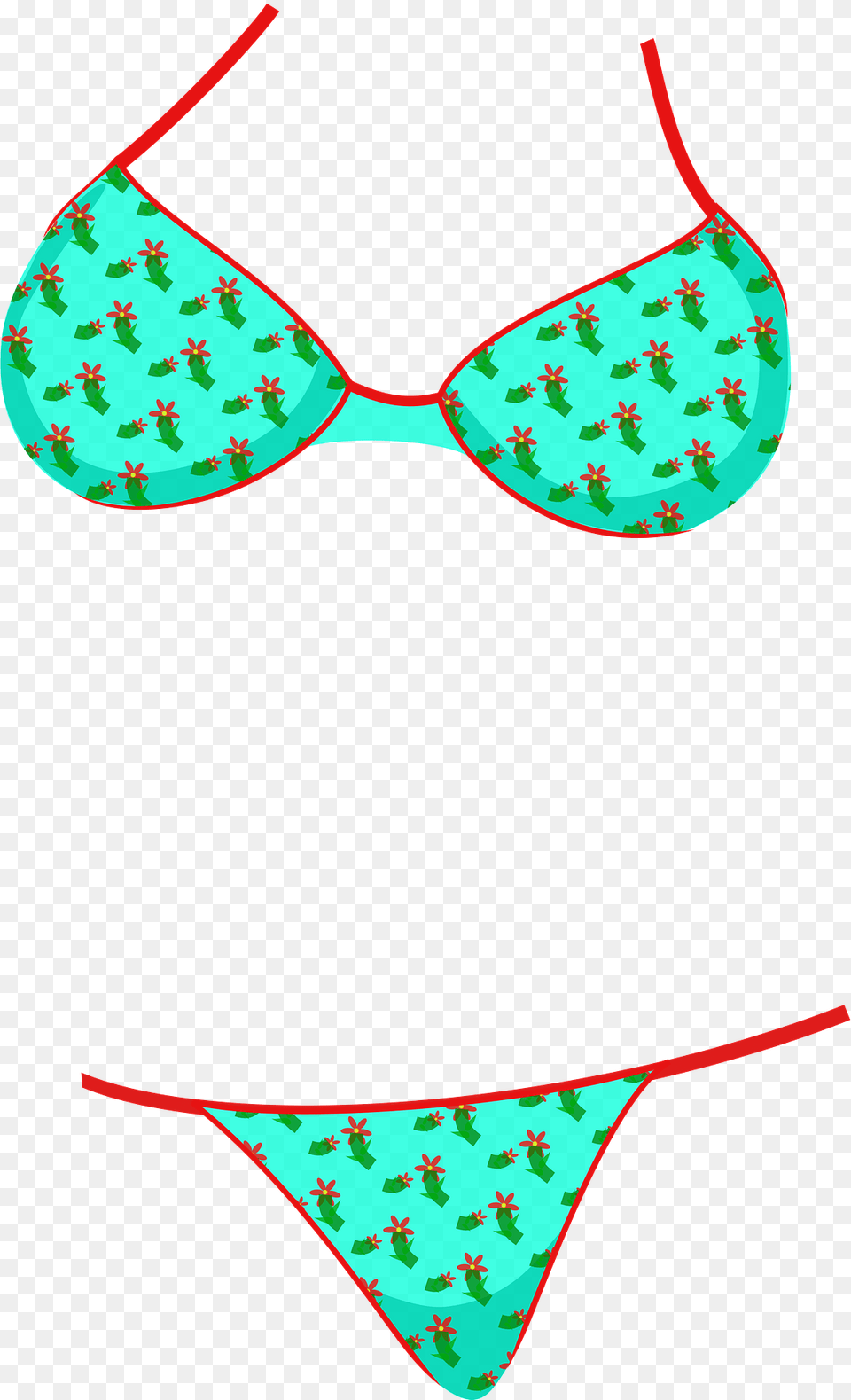 Aqua Bikini With Red Straps Clipart, Clothing, Lingerie, Swimwear, Underwear Free Png