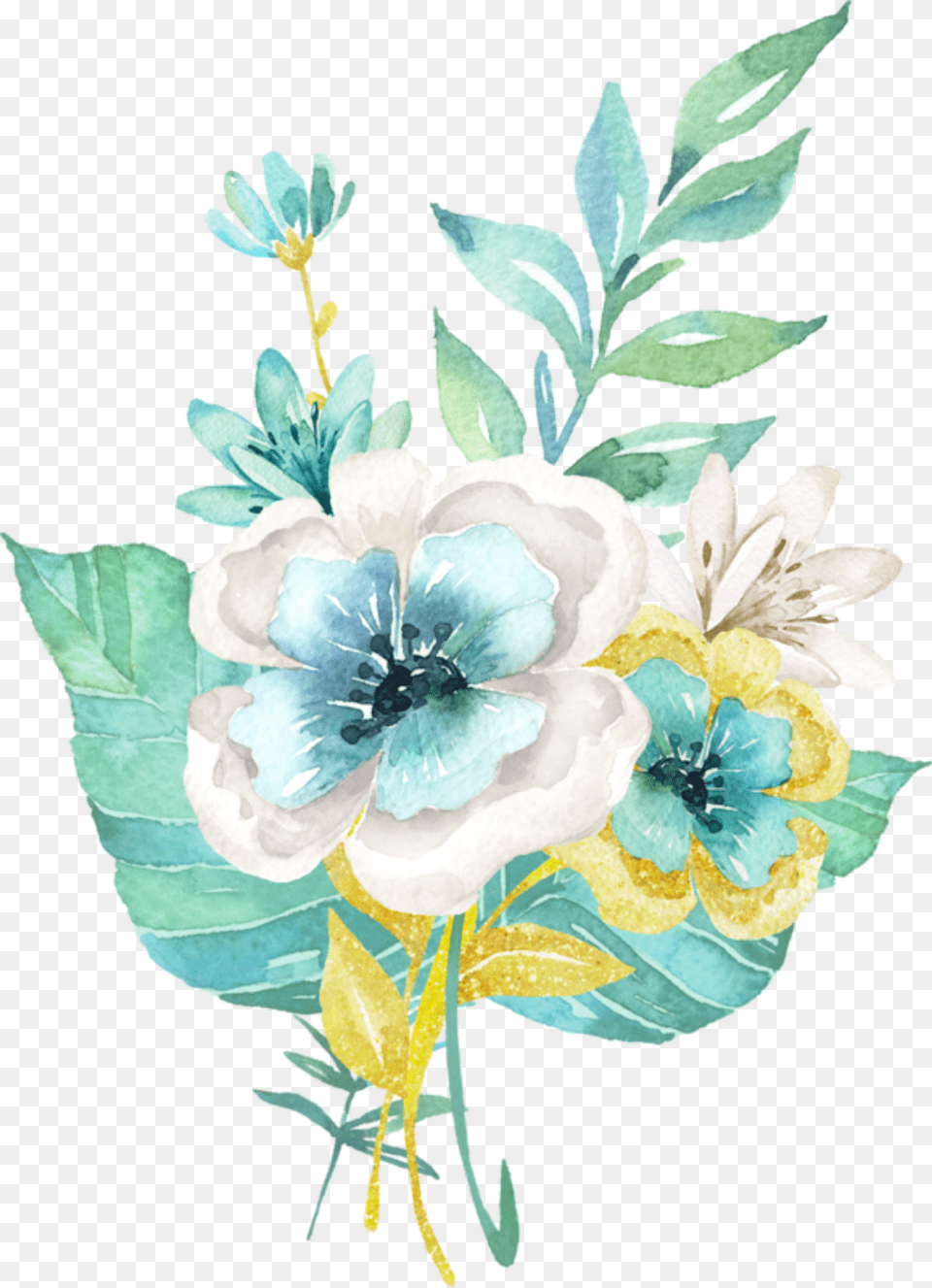 Aqua Mint Flowers Vector Watercolor Flower, Art, Floral Design, Graphics, Pattern Png