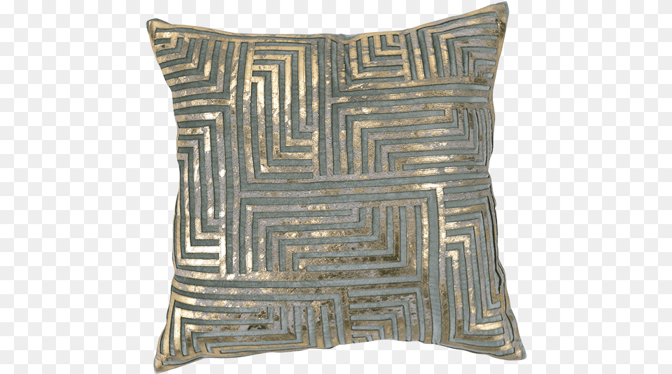 Aqua Velvet Gold Hide Greek Key Cushion, Home Decor, Pillow, Person Free Png