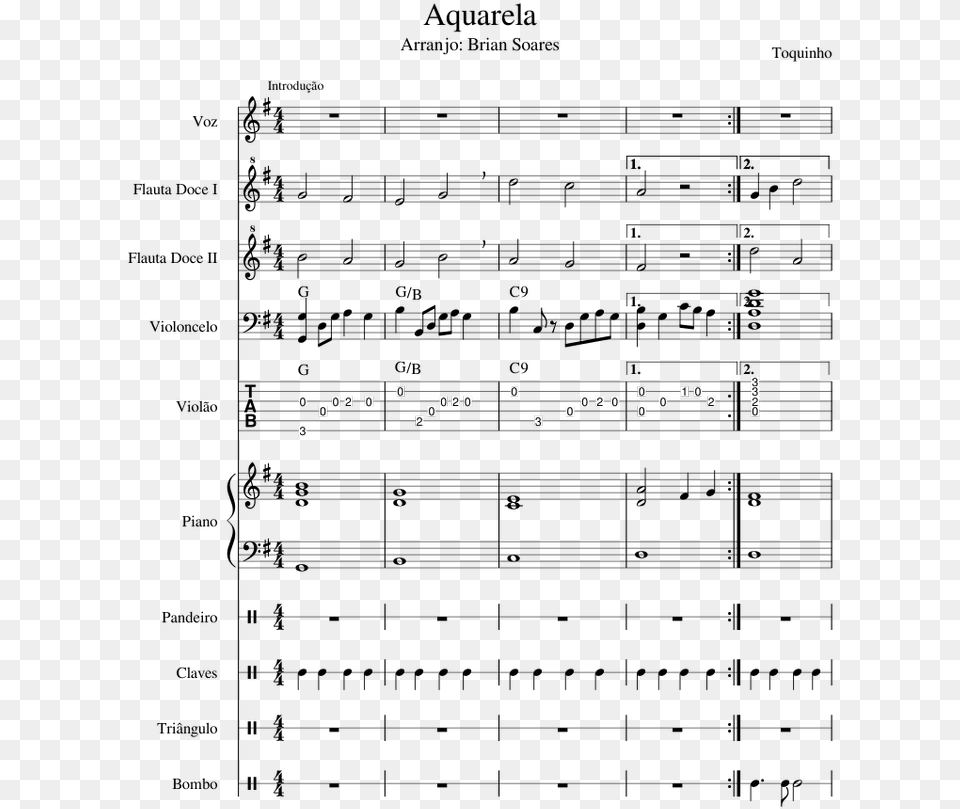 Aquarela Toquinho Piano Sheet Free Png Download
