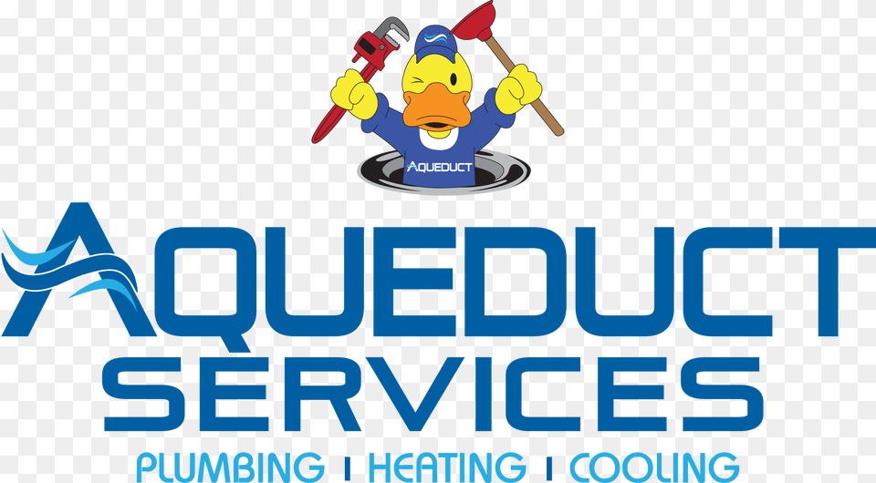 Aqueduct Services Plumbing Heating Amp Cooling Logo Cartoon, People, Person, Advertisement, Scoreboard Free Png