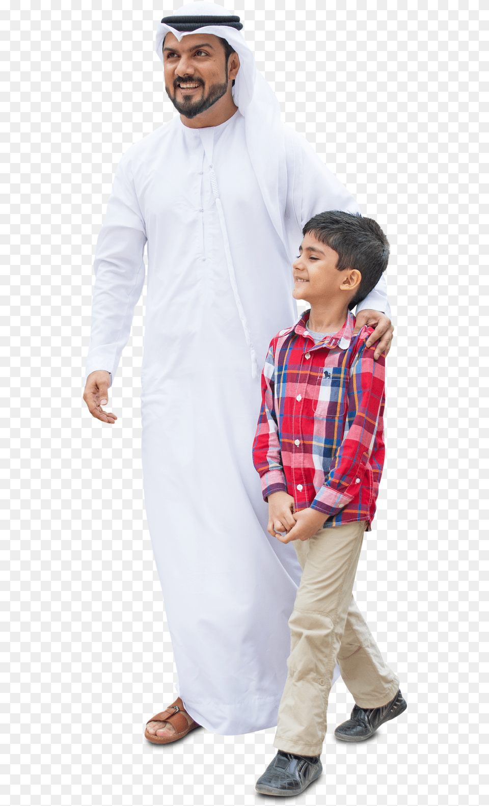 Arab Dad And Son Walking In Traditional Fashion Muslim Cut Out People, Sleeve, Person, Clothing, Shirt Png