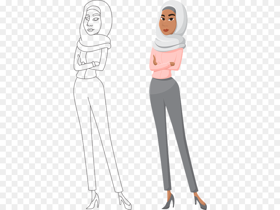 Arab Woman Crossed Hands Thinking Outline, Long Sleeve, Sleeve, Clothing, Pants Free Png Download