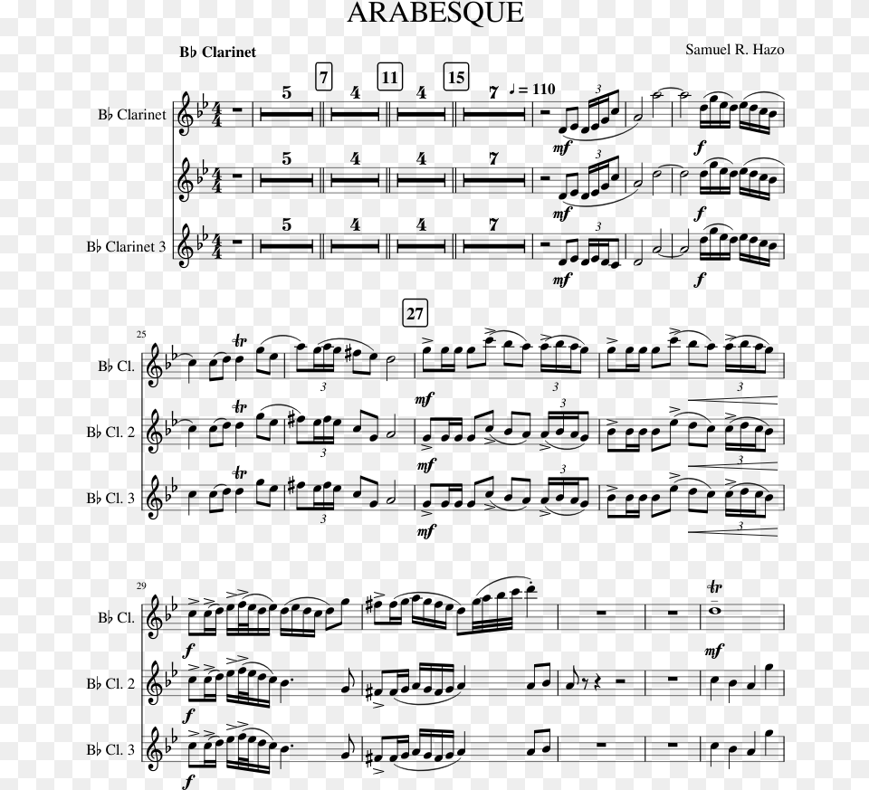 Arabesque Clarinet 3 Sheet Music, Gray Png Image
