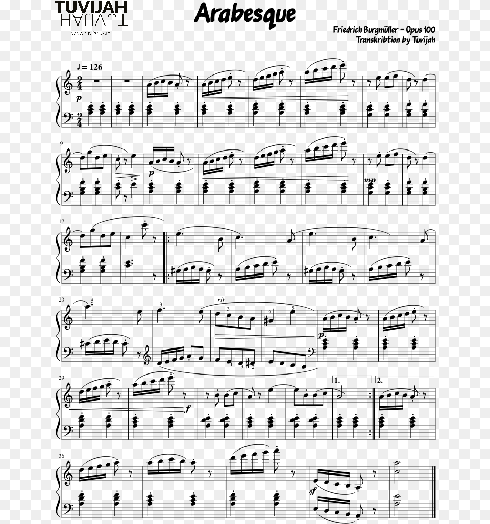 Arabesque Sheet Music Composed By Friedrich Burgmller Sheet Music, Gray Png Image