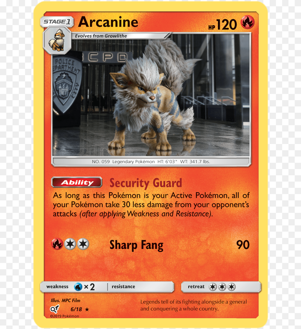 Arcanine 618 Holo Rare Detective Pikachu Movie Cards, Advertisement, Poster, Animal, Canine Png