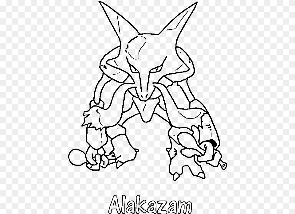 Arcanine Coloring Pages Alakazam Pokemon Black And White, Stencil, Art, Accessories Png Image