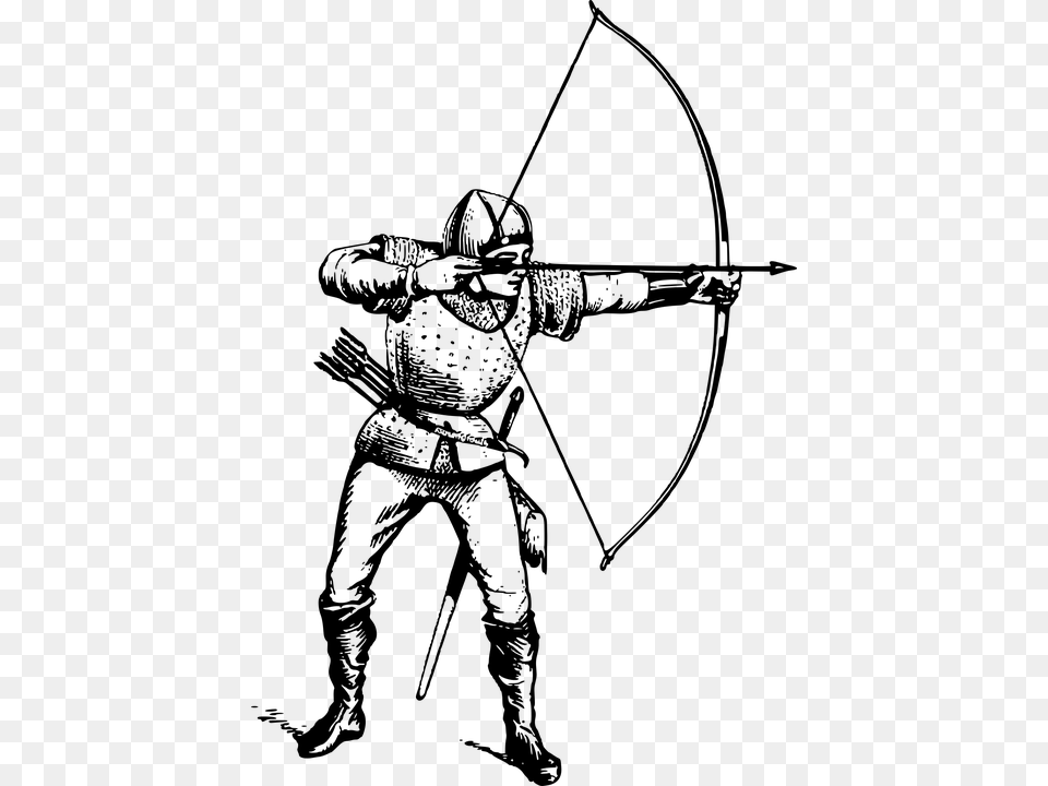 Archer Archery Arrow Battle Bow Hunt Hunting Archer Black And White, Gray Free Png