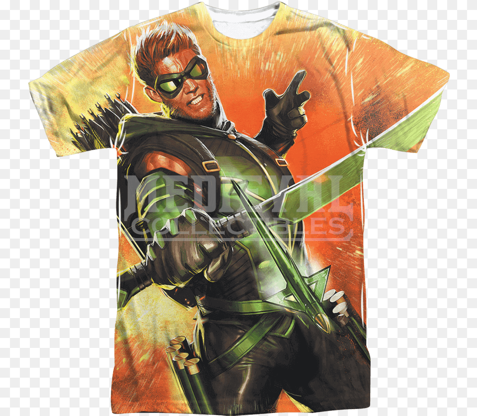 Archer In Action Green Arrow T Shirt Green Arrow, T-shirt, Clothing, Adult, Person Free Png Download