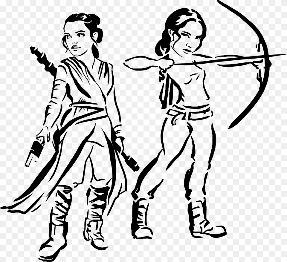 Archer Katniss Hunger Bow Games Rey Star Wars Face Stencil, Gray Free Png Download