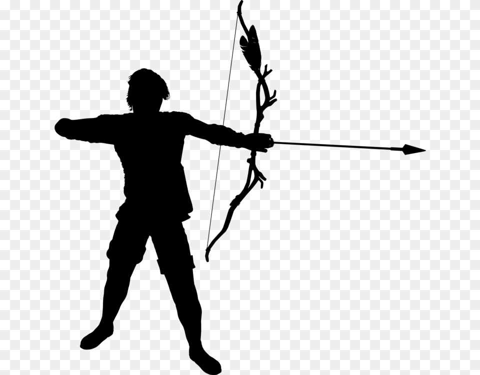 Archery Silhouette Bow And Arrow, Gray Png Image