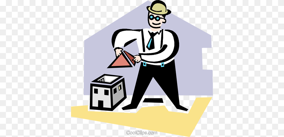 Architect Building A Model House Royalty Vector Cartoon, Adult, Male, Man, Person Free Transparent Png