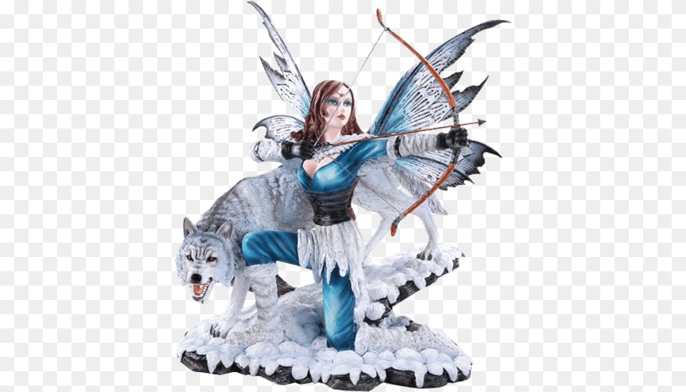 Arctic Fairy Archer With Wolf Statue Woman With Wolves Statue, Adult, Person, Female, Weapon Png